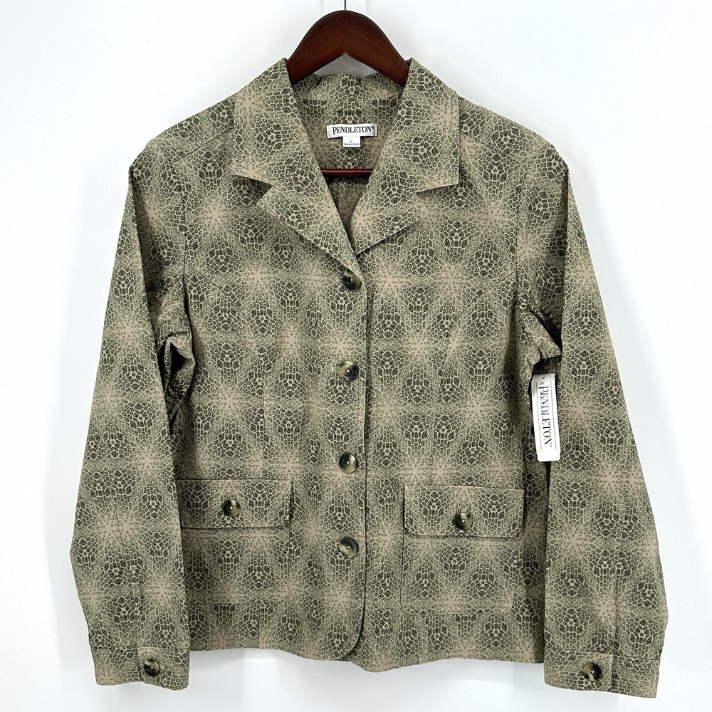 Pendleton Cotton Blend Coat Women's Size L Jungle Trail Scales Long Sleeve Lined